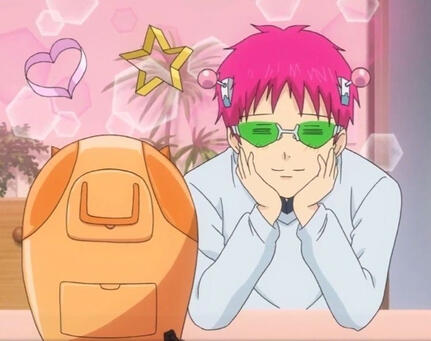 saiki k from the anime the disastrous life of saiki k admiring his new coffee jelly machine maker